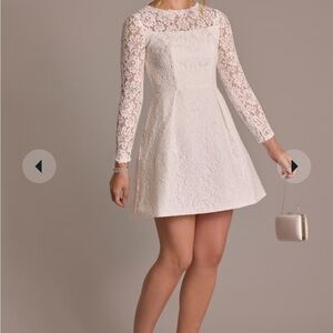 David's Bridal Soft White A-Line Mini Dress with Allover Lace